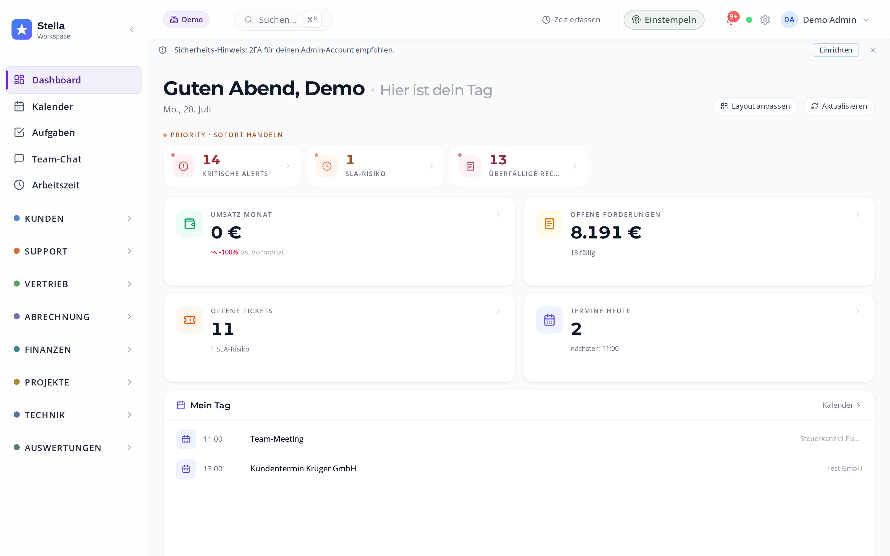 Stella Workspace Dashboard