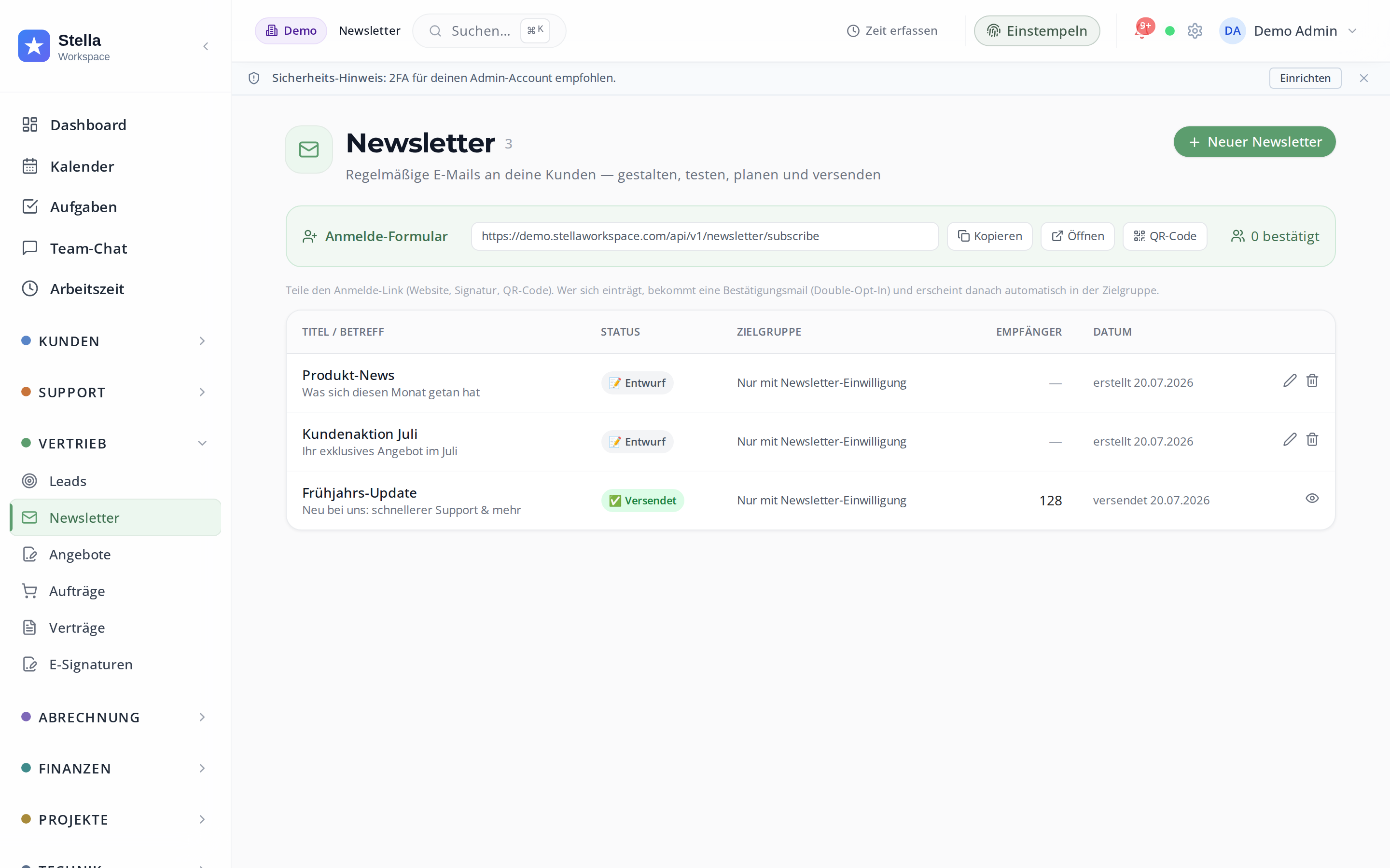 Stella Workspace — E-Mail & Newsletter